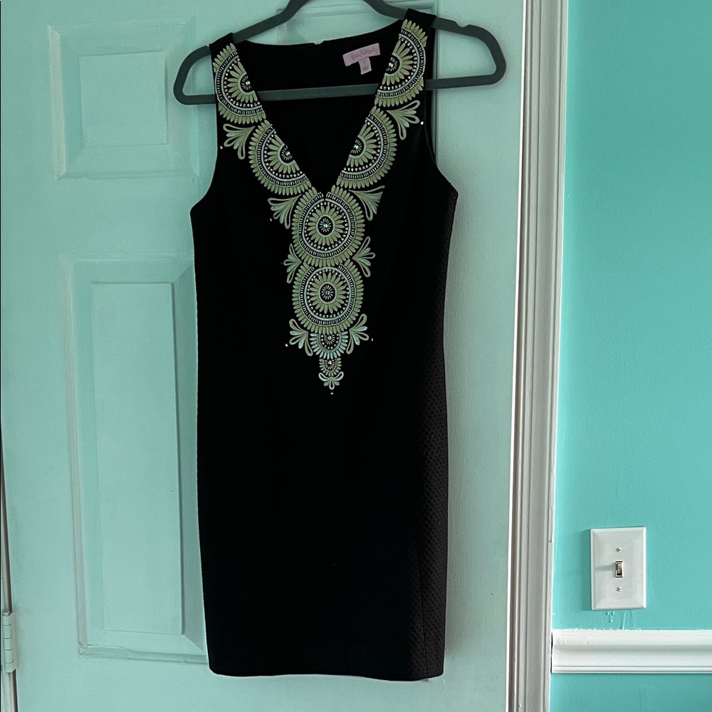 Lilly Pulitzer Elegant Black Dress with Intricate Embroidery